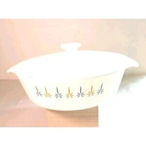Vintage Fire King 1 1/2 quart Covered Casserole Bowl Candle Glow MCM